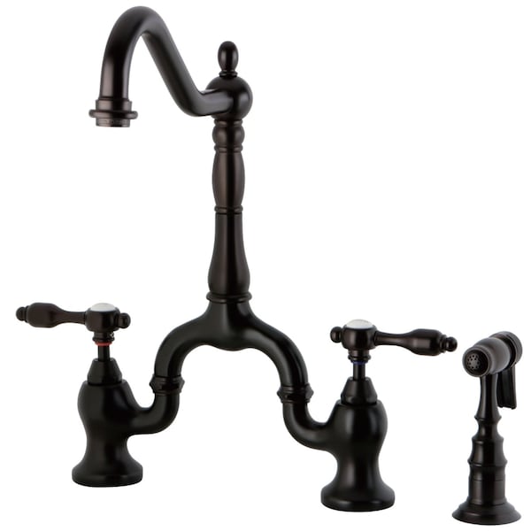 KS7755TALBS Bridge Kitchen Faucet W/ Brass Sprayer, Oil Rubbed Bronze
